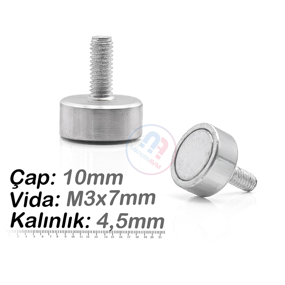 Ø10x4.5 mm M3x7 Male Threaded Neodymium Pot Magnet