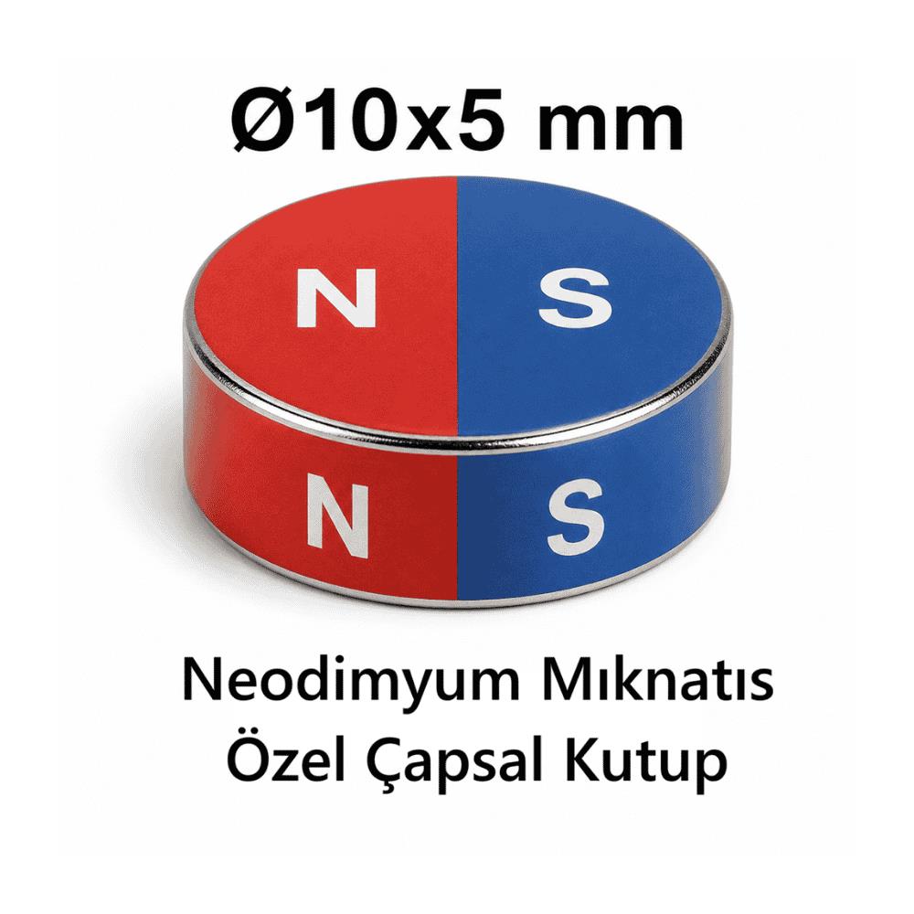 Ø10x5 mm N35 Diametrical Magnetization Neodymium Magnet - N | S