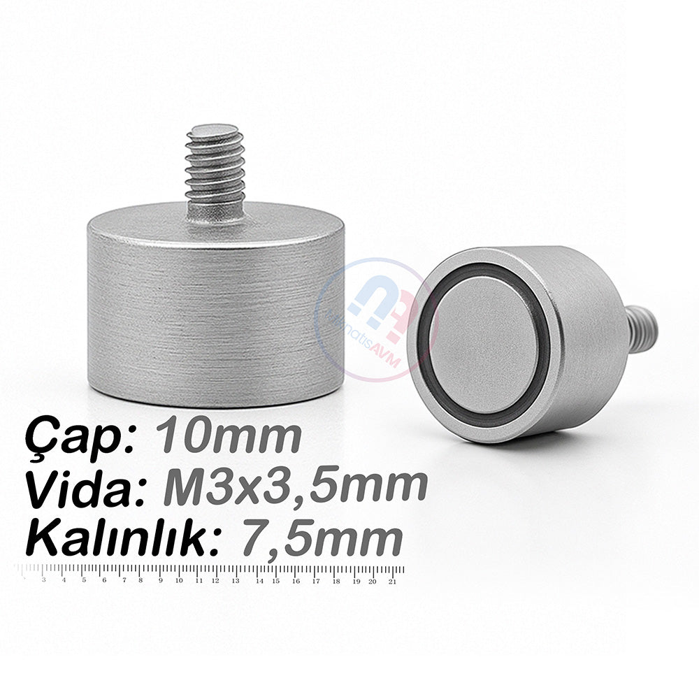 Ø10x7.5 mm M3x3.5 Stainless Steel Male Threaded Neodymium Pot Magnet