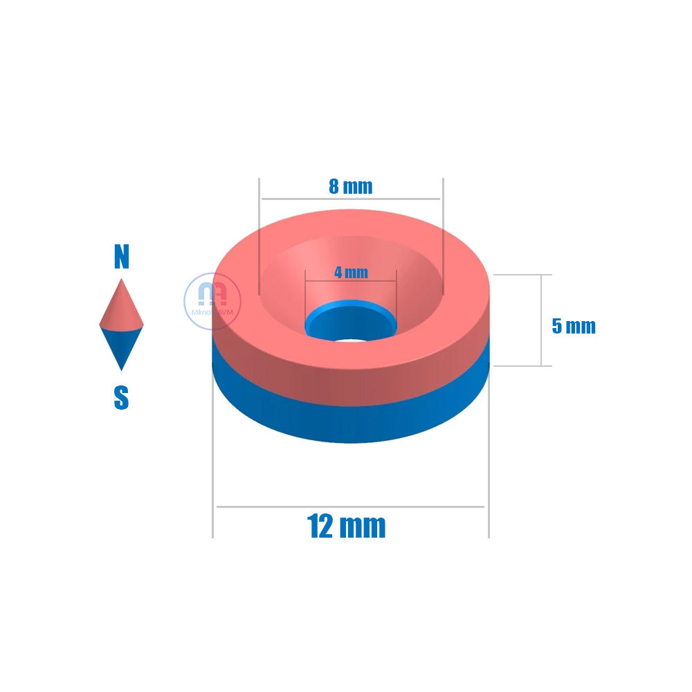 Ø12x8/4x5mm Countersunk Hole Neodymium Magnet