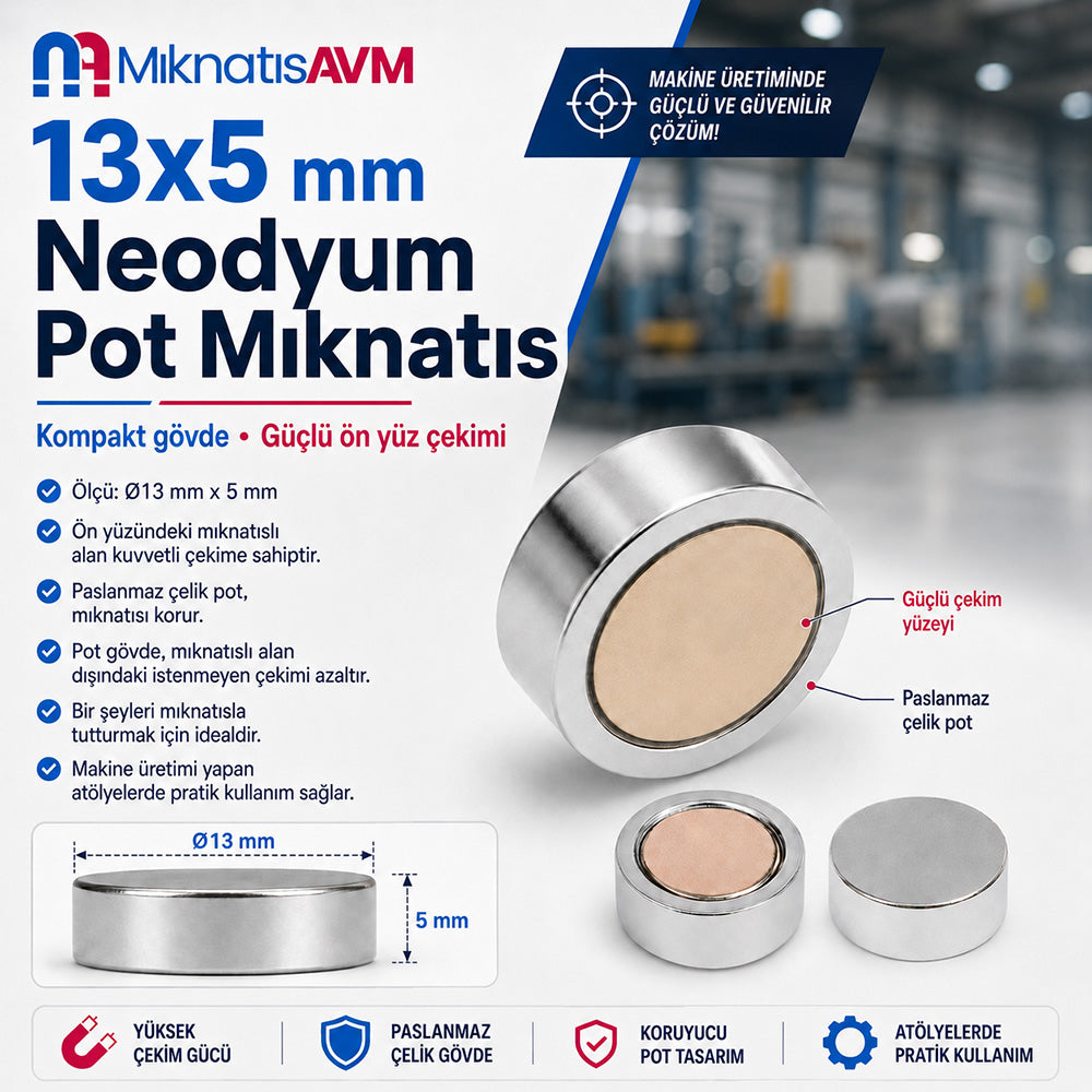 Ø13x5 mm Neodymium Pot Magnet