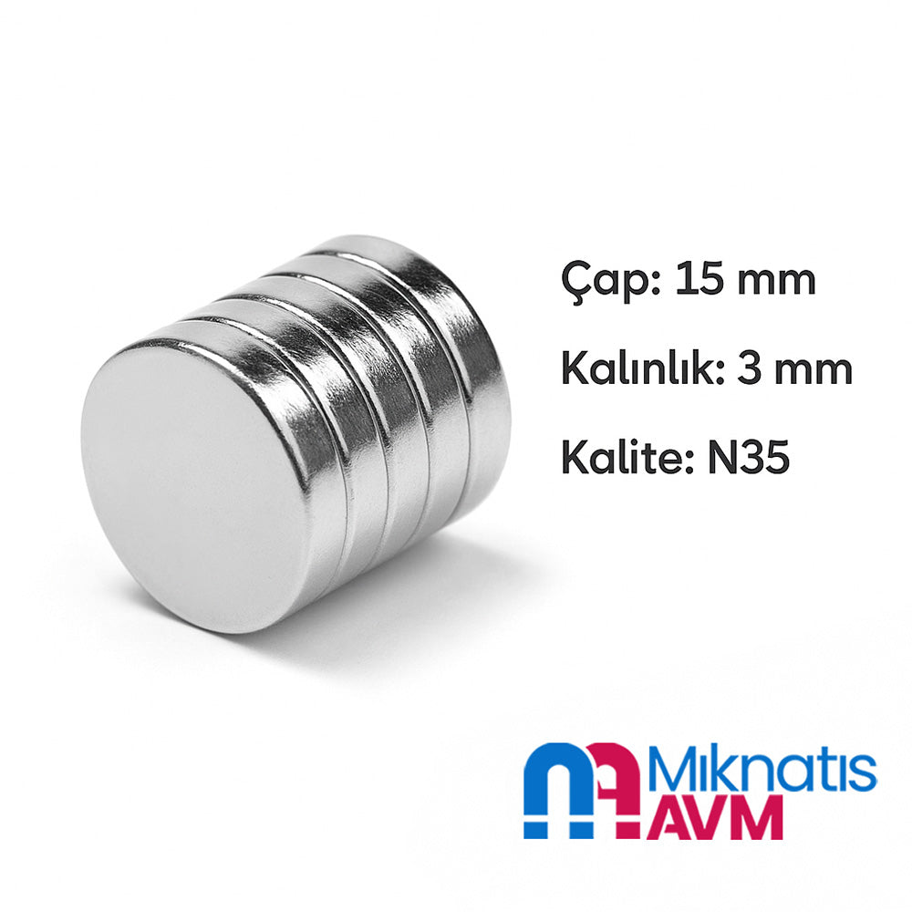 Ø15x3 mm Neodymium Disc Magnet - Round Magnet