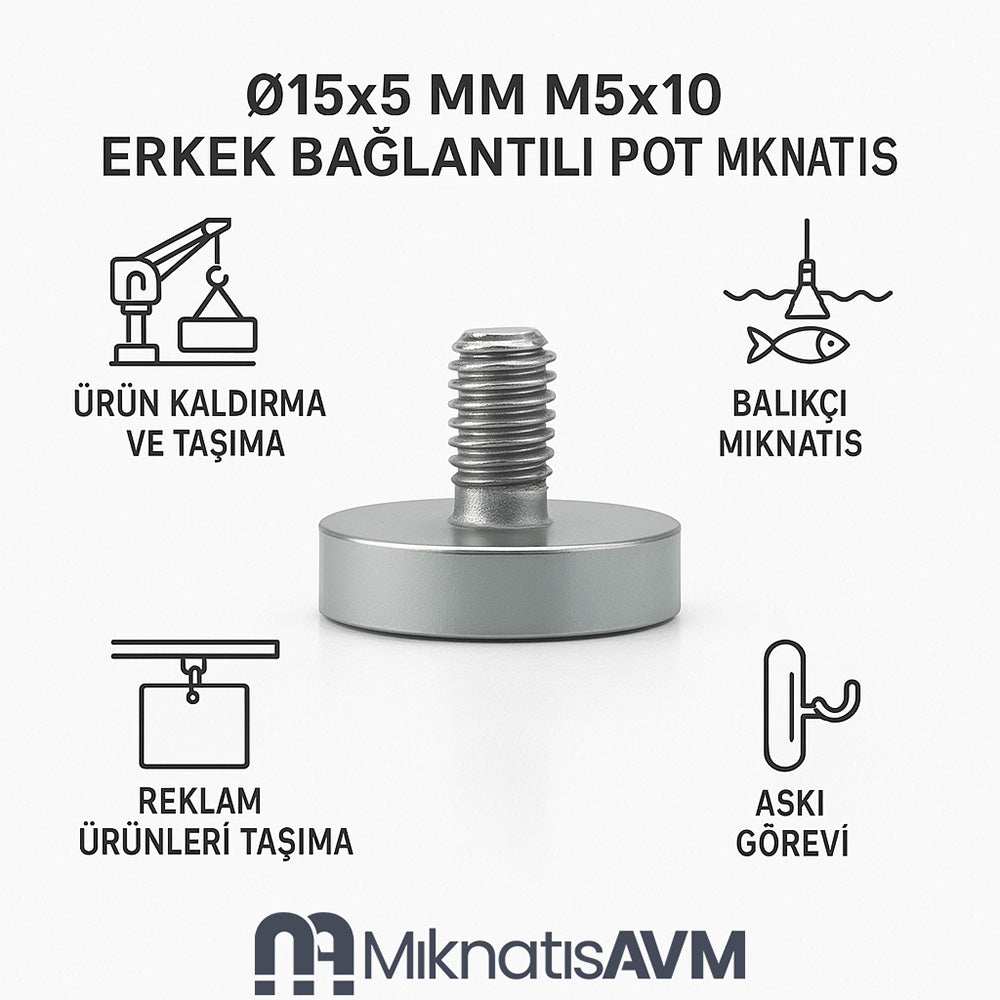 Ø15x5 mm M5x10 Male Threaded Neodymium Pot Magnet