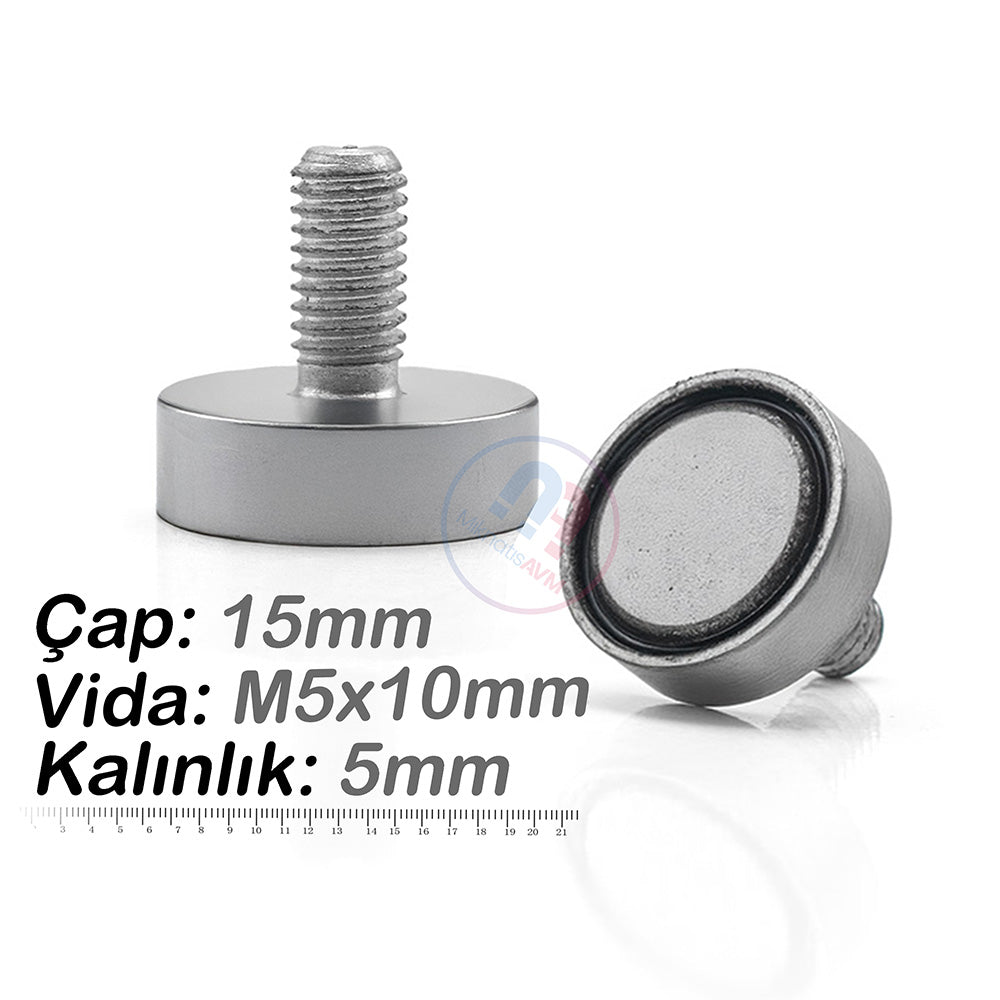 Ø15x5 mm M5x10 Male Threaded Neodymium Pot Magnet