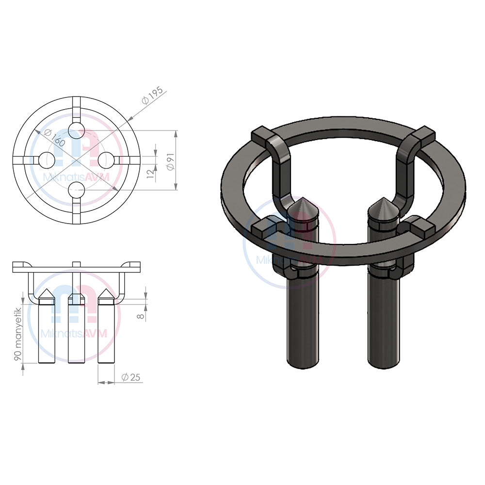 Ø195 mm Cartridge-Type Neodymium Electric Magnet with Special bullet Head