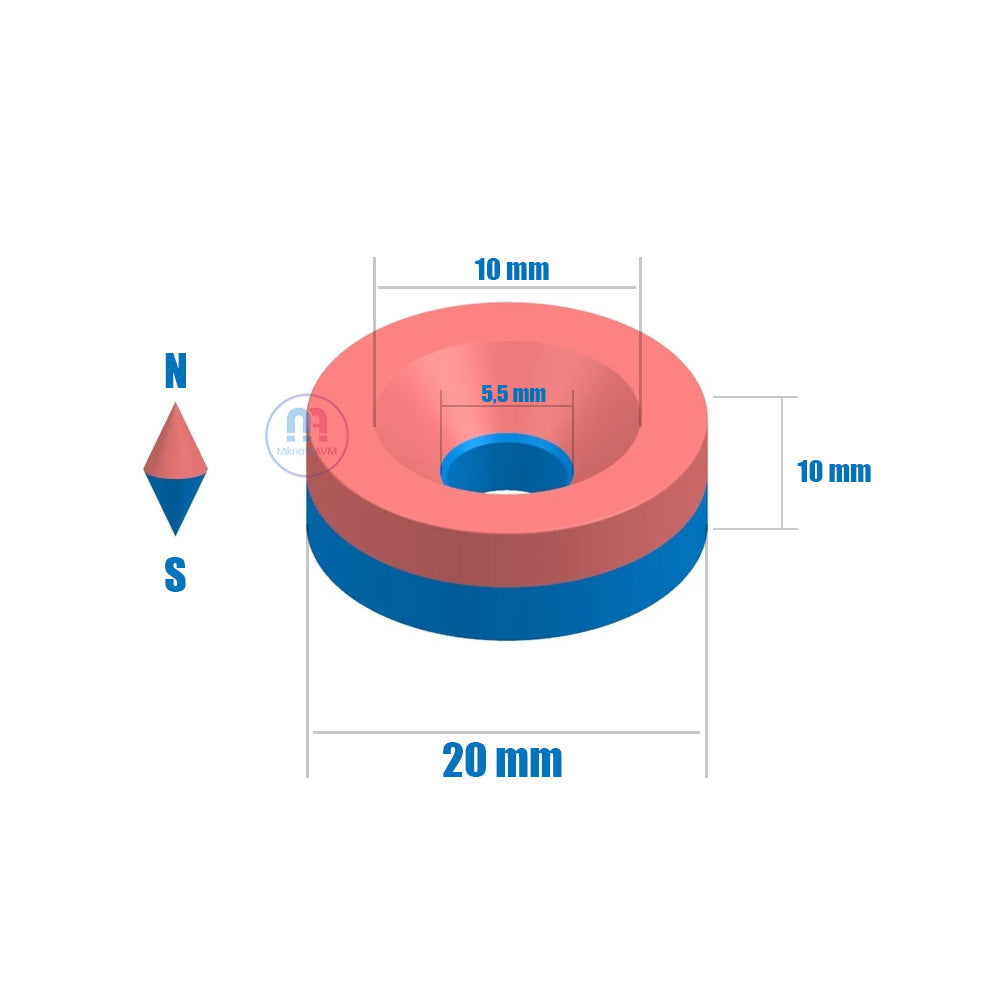 Ø20x10/5.5x10 mm Recessed Neodymium Magnet