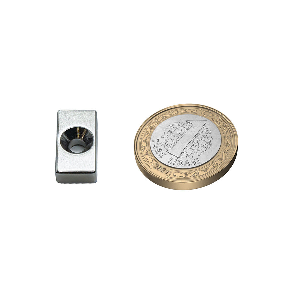 20x10x5 mm (8/4)x1 Square Recessed Hole N35 Neodymium Magnet