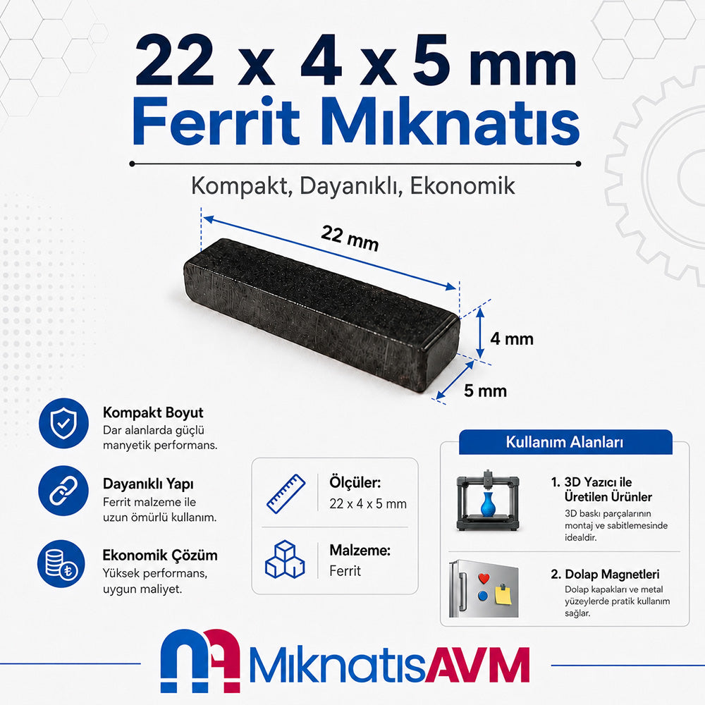 22x4x5 mm Y35 Ferrite Magnet - For 3D Printers, Fridge Magnets and Souvenirs