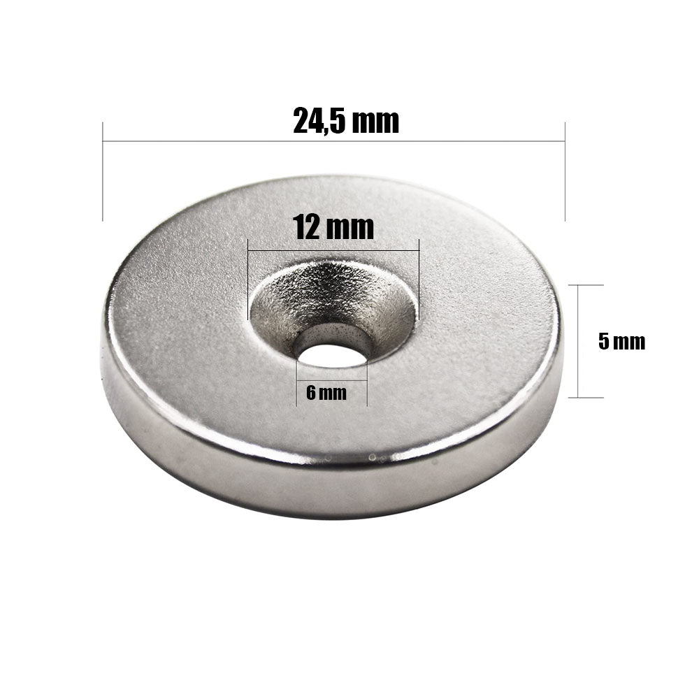 Ø24.5x12/6x5mm N35EH Countersunk Neodymium Magnet - 200°C Resistant