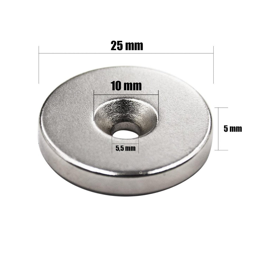Ø25x10/5.5x5mm Curved Hole Neodymium Magnet