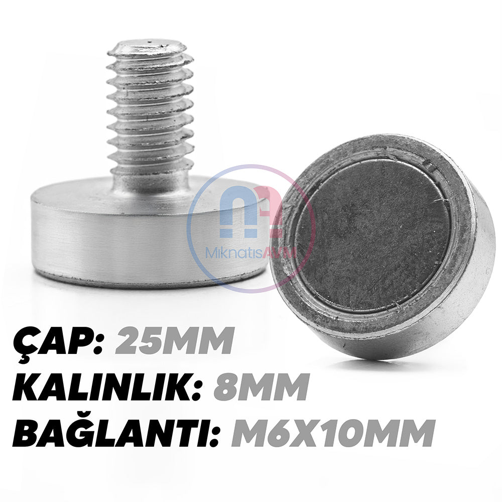 Ø25x8 mm M6x8 Male Threaded Neodymium Pot Magnet