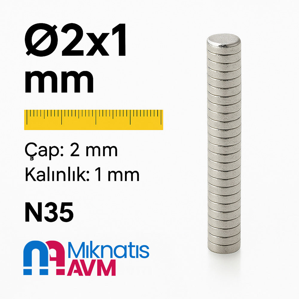 Diameter 2 mm x Thickness 1 mm Neodymium Magnet
