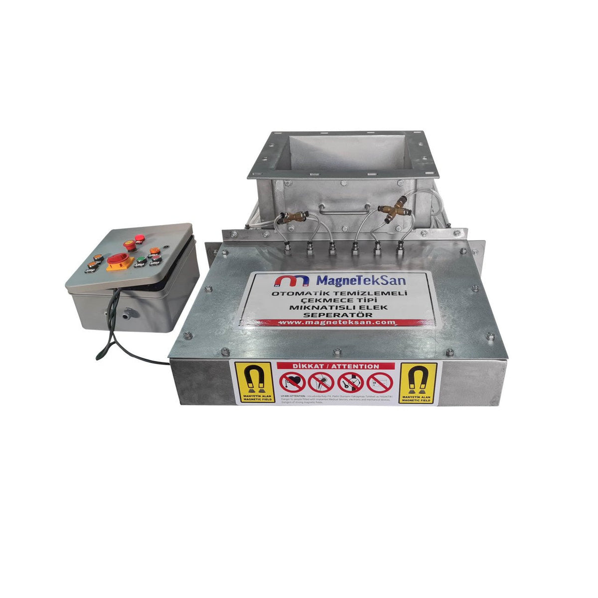 300x300 mm Inlet-Outlet Pneumatic - Automatic Cleaning - Drawer-Type Grid Magnet