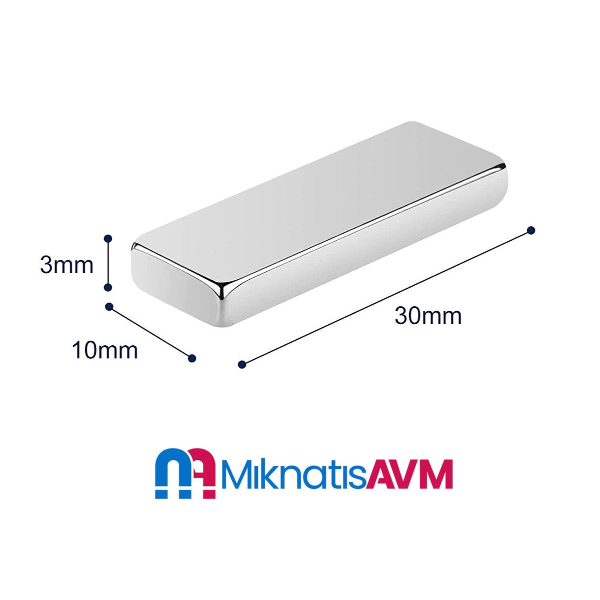 30x10x3 mm Strong Rectangular Neodymium Magnet