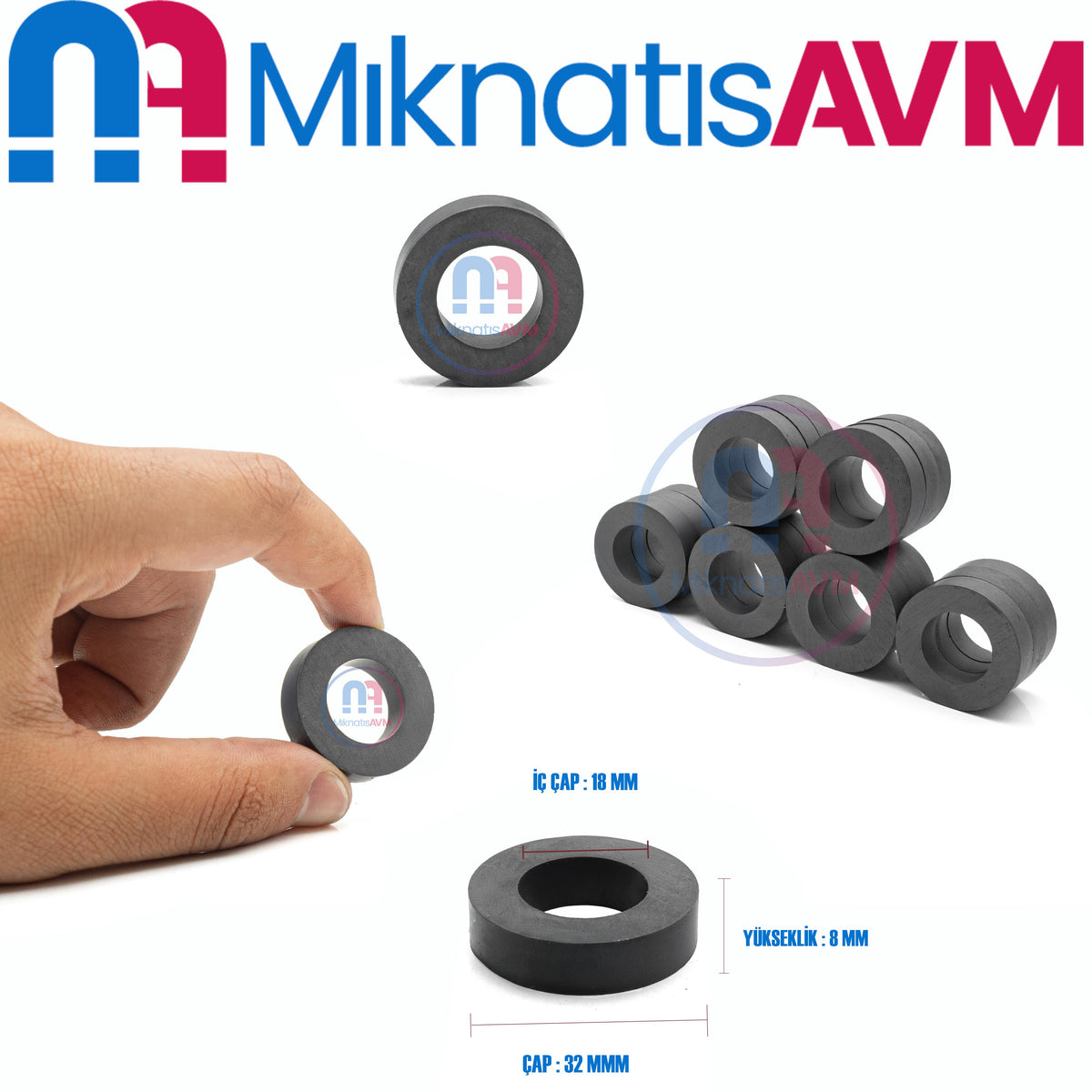 Ø32x18x8 mm Y35 Ring Ferrite (Coal) Magnet