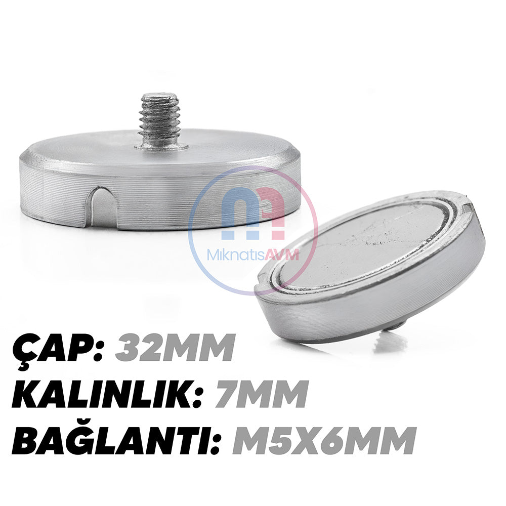 Ø32x7 mm M5x6 Male Threaded Neodymium Pot Magnet – Strong Magnetic Force, Compact Structure, Industrial Grade