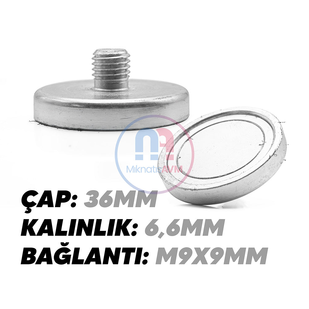 Ø36x6.6 mm M9x9 Male Connector Neodymium Pot Magnet – High Attraction Force, Compact Design, Industrial Quality