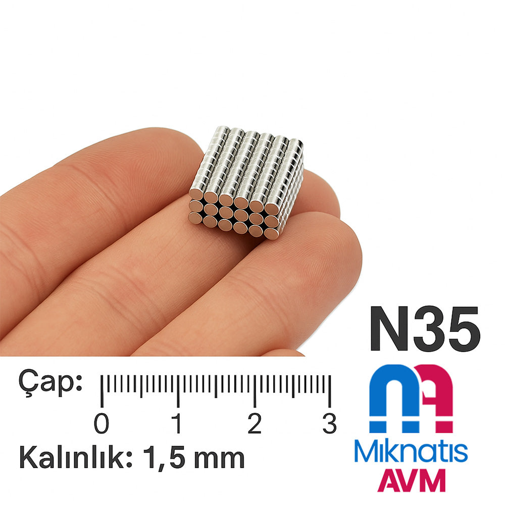 Ø3x1.5 mm Neodymium Magnet - Round, Strong