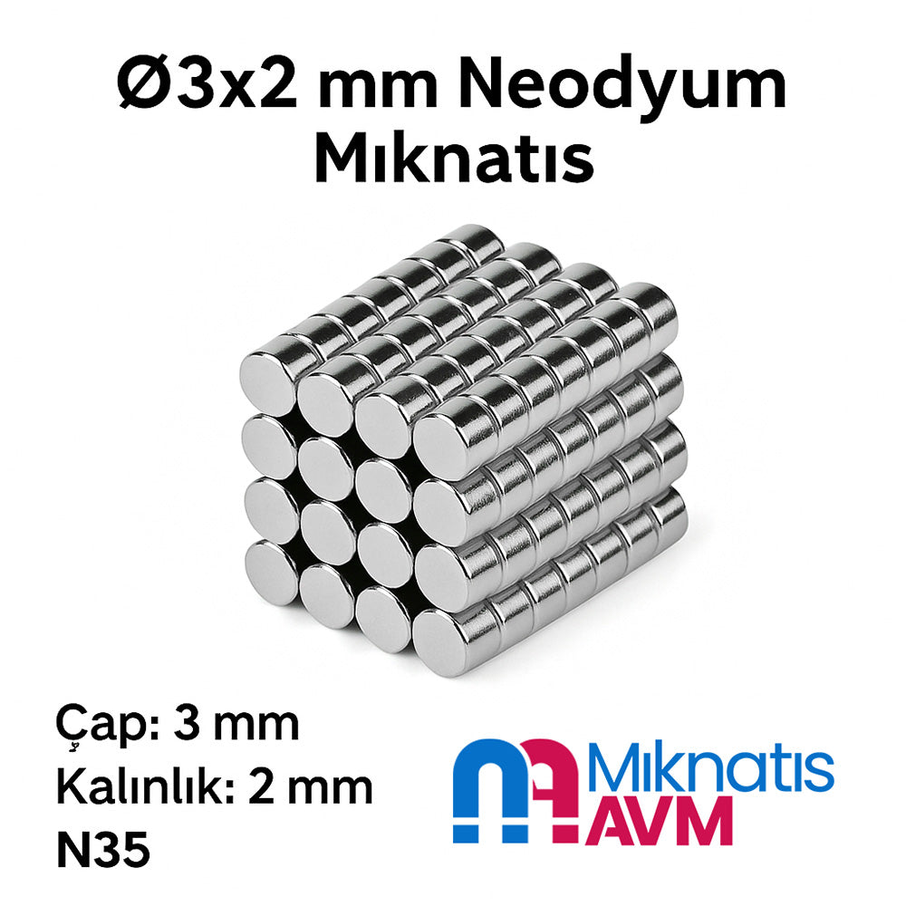 3x2 mm Strong Neodymium Magnet N35 – Round Mini Magnet, Super Strong Magnet for Refrigerator Magnets and Picture Hanging