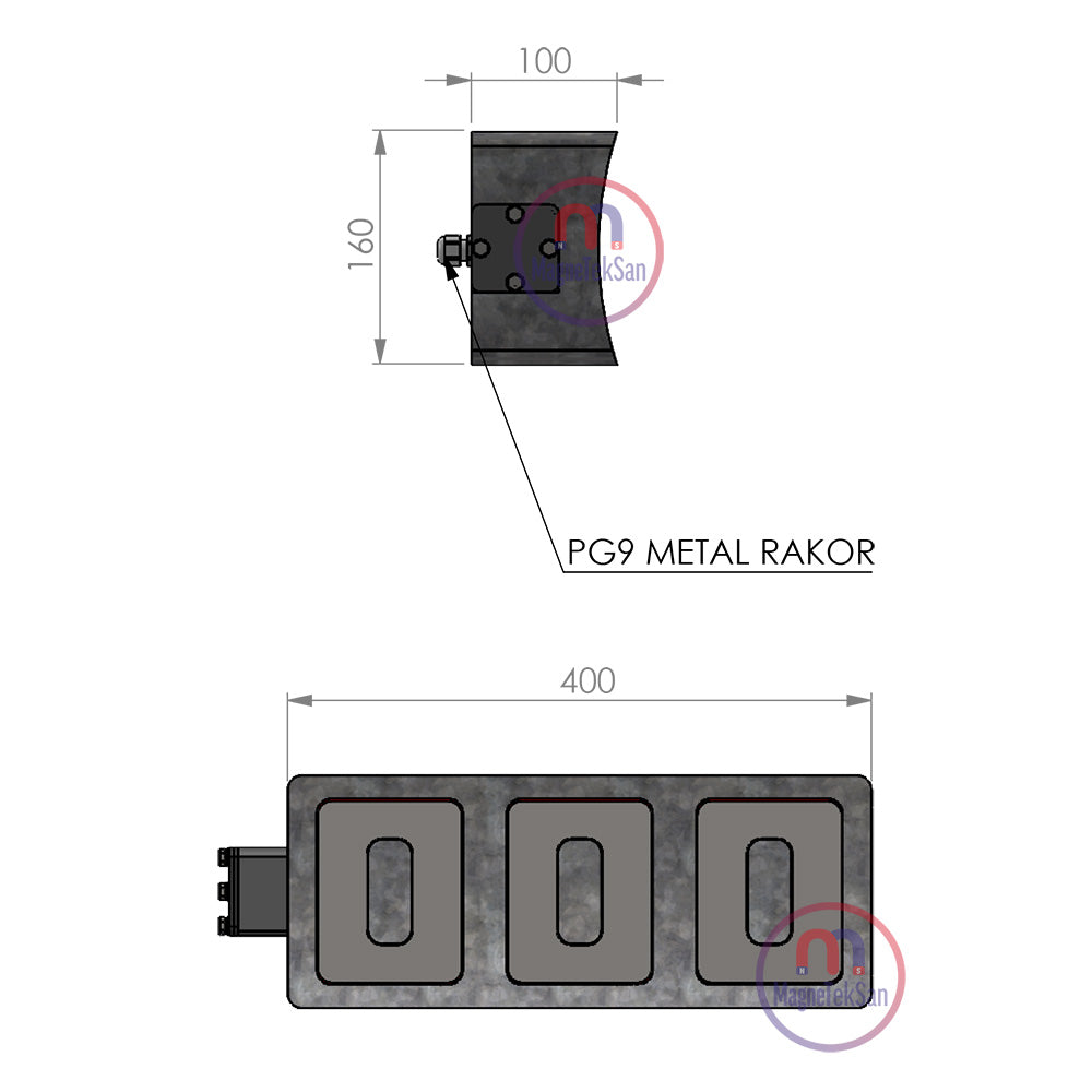 400x160x100 mm Electromagnet - Radius - Shaft-Tube Carriage