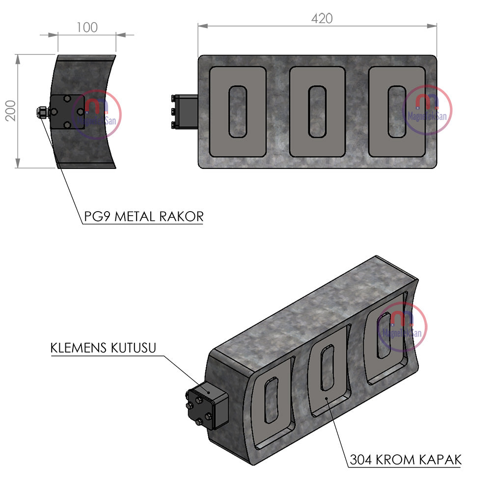 400x200x100 mm Rectangular Electromagnet - Sheet Metal Transport