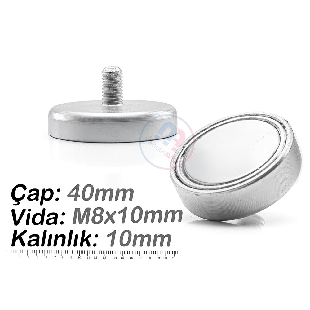 Ø40x10 mm M8x10 Male Threaded Neodymium Pot Magnet