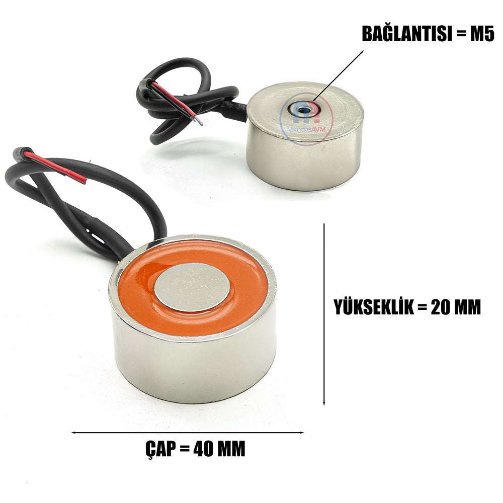 Ø40x20 mm 24V Electromagnet – M5 Connected for Automation and Electromechanical Lock Systems