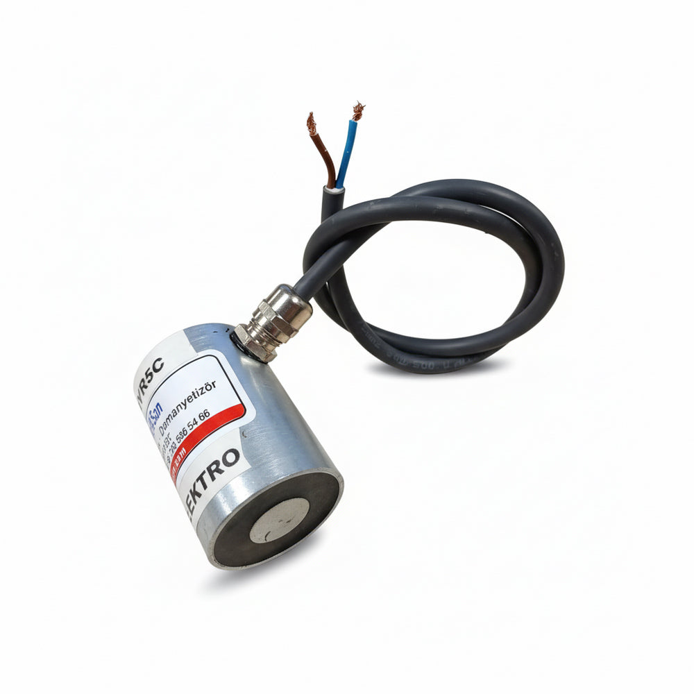 Ø40x60 mm 24V Electromagnet – M6 Connected, Side Cable Exit, 100% Operational, Strong Holding Power, Continuous Use Type