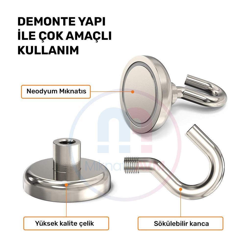 Ø42x9 mm Female Connector - Hooked - Neodymium Pot Magnet