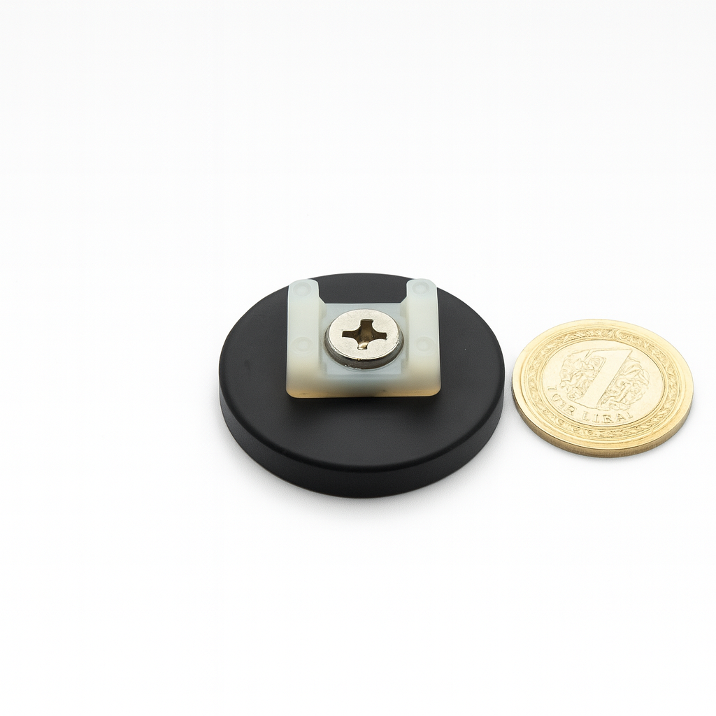 Ø43mm Rubber-Covered Magnet M6 – White with Screw-Bracket Connection