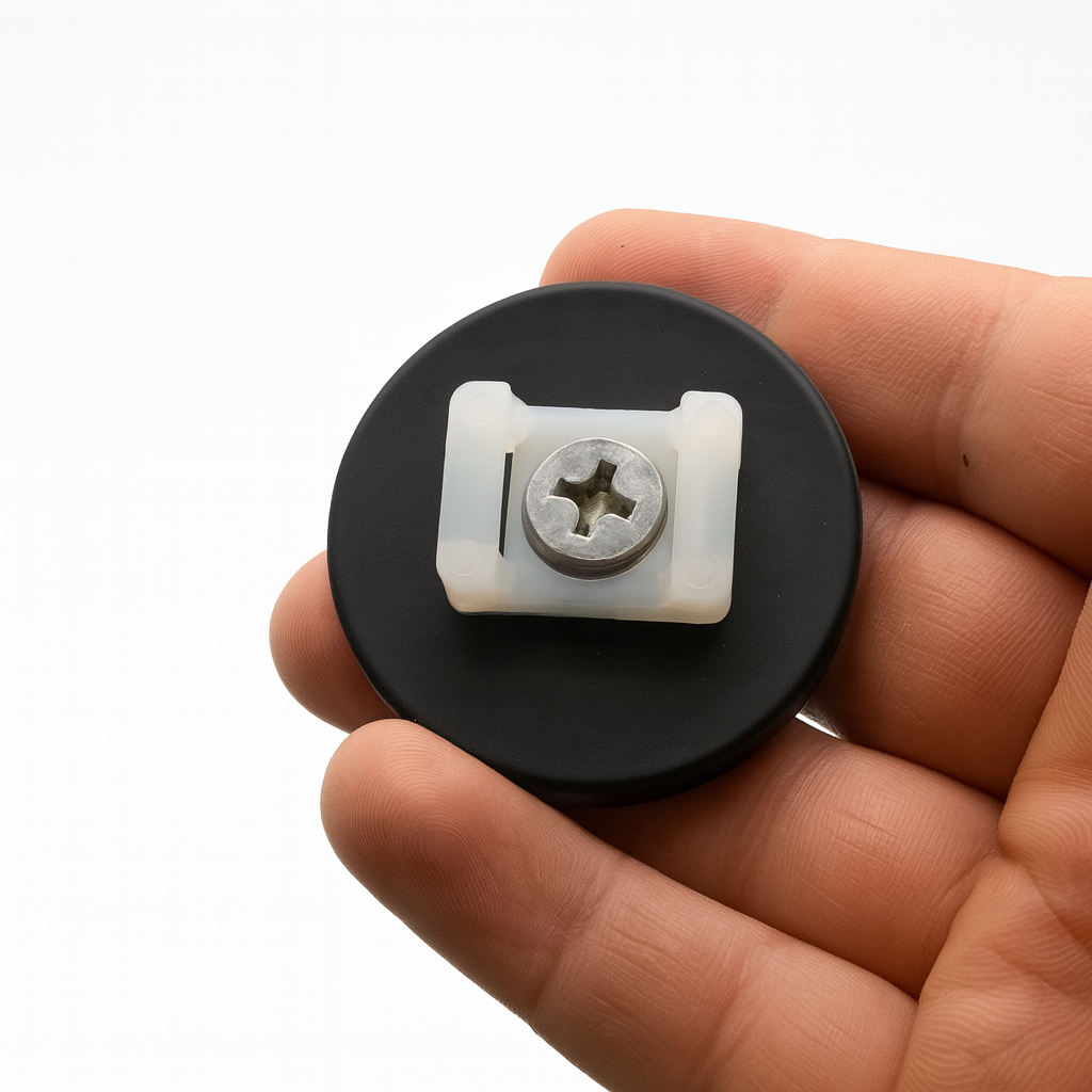 Ø43mm Rubber-Covered Magnet M6 – White with Screw-Bracket Connection