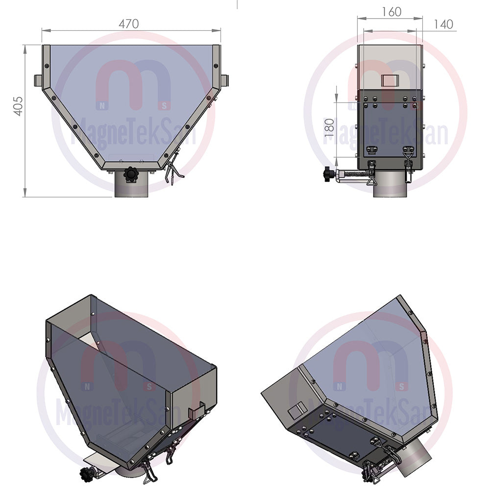 470x160 mm Inlet Ø90 mm Outlet Blackstone Mill Sight Eye Magnet