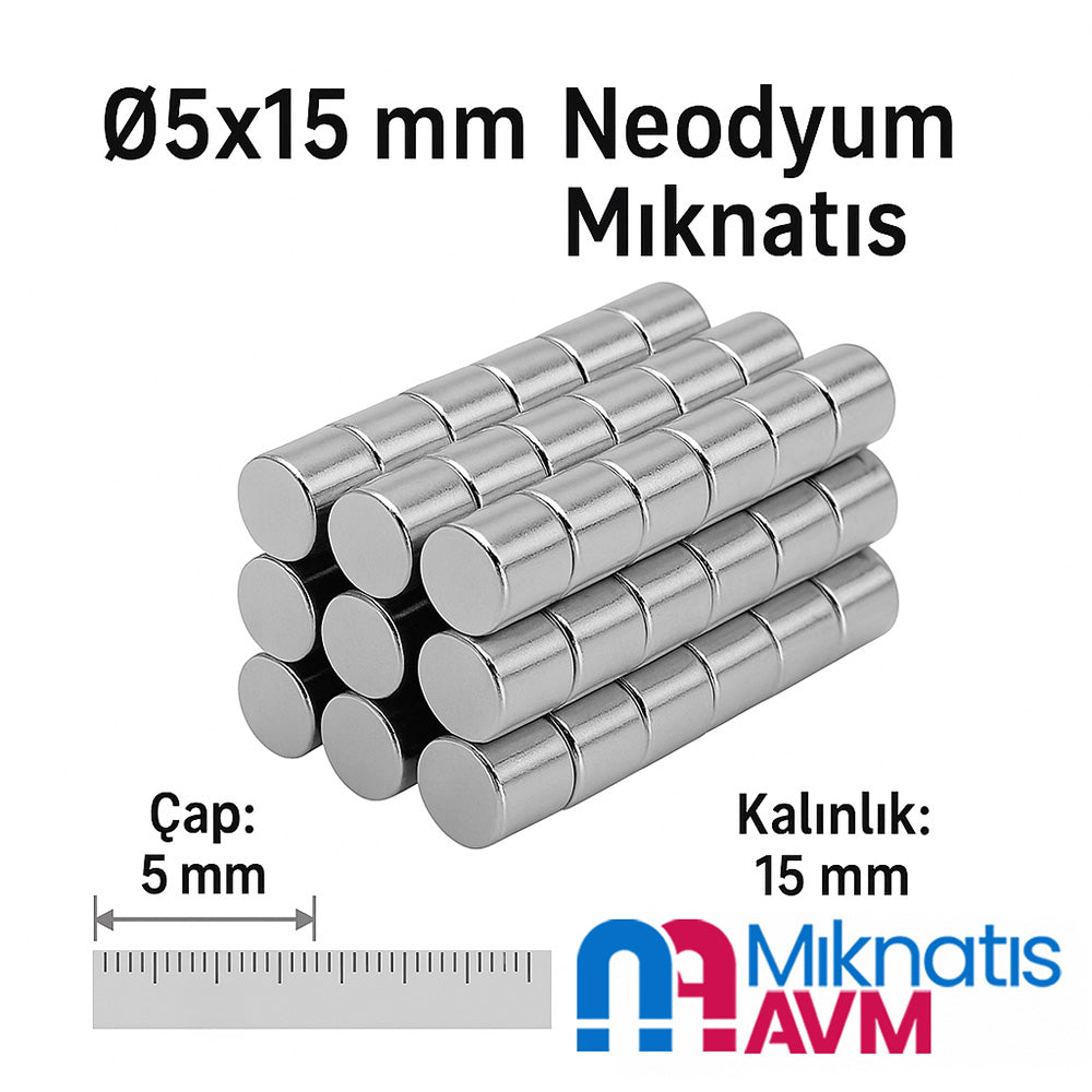 Ø5x15 mm Cylinder Magnet - Neodymium