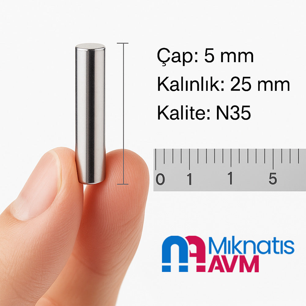 Ø5x25 mm Neodymium Magnet (Diameter 5 mm x Thickness 25 mm)