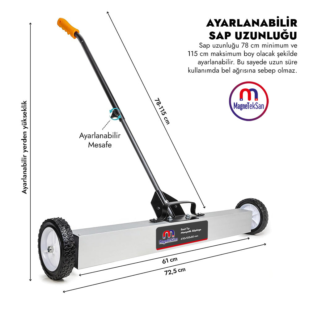 610x105x80 mm Magnetic Vacuum Cleaner - with Easy Release Mechanism - with Extendable Handle - Aluminum Chassis