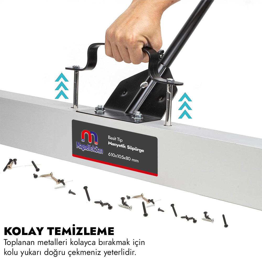 610x105x80 mm Magnetic Vacuum Cleaner - with Easy Release Mechanism - with Extendable Handle - Aluminum Chassis