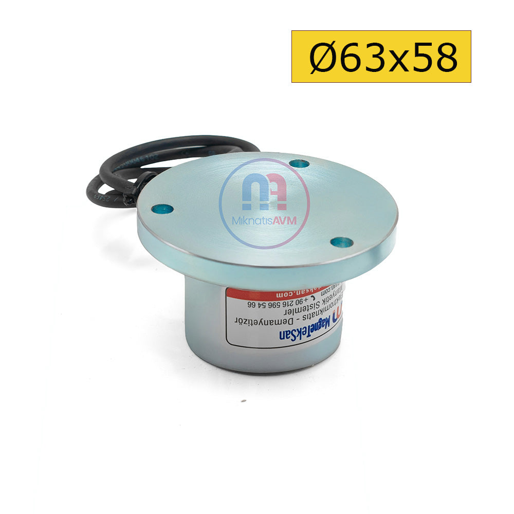 Ø63x58 mm Electromagnet – 3-Sided Cable Exit, High-Power Industrial Design