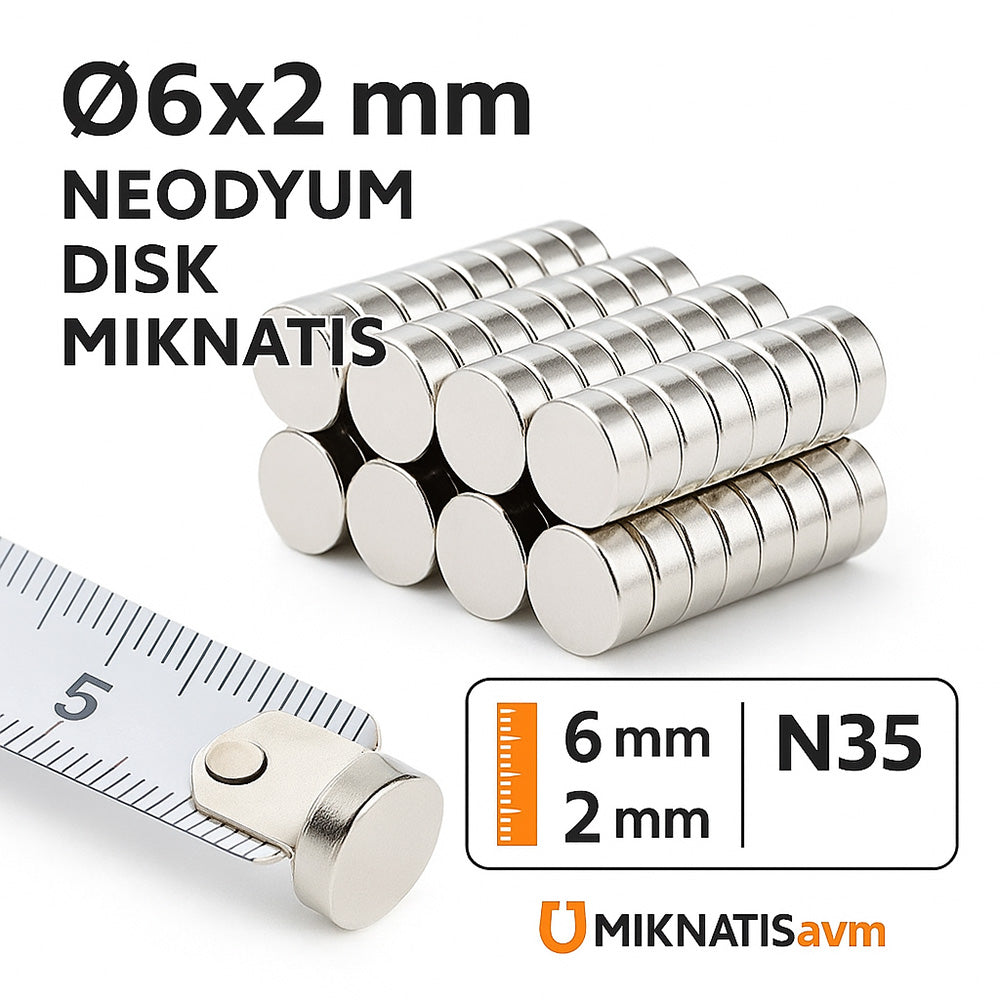 Ø6x2 mm Neodymium Round Disc Magnet - Hobby, Project, Experiment