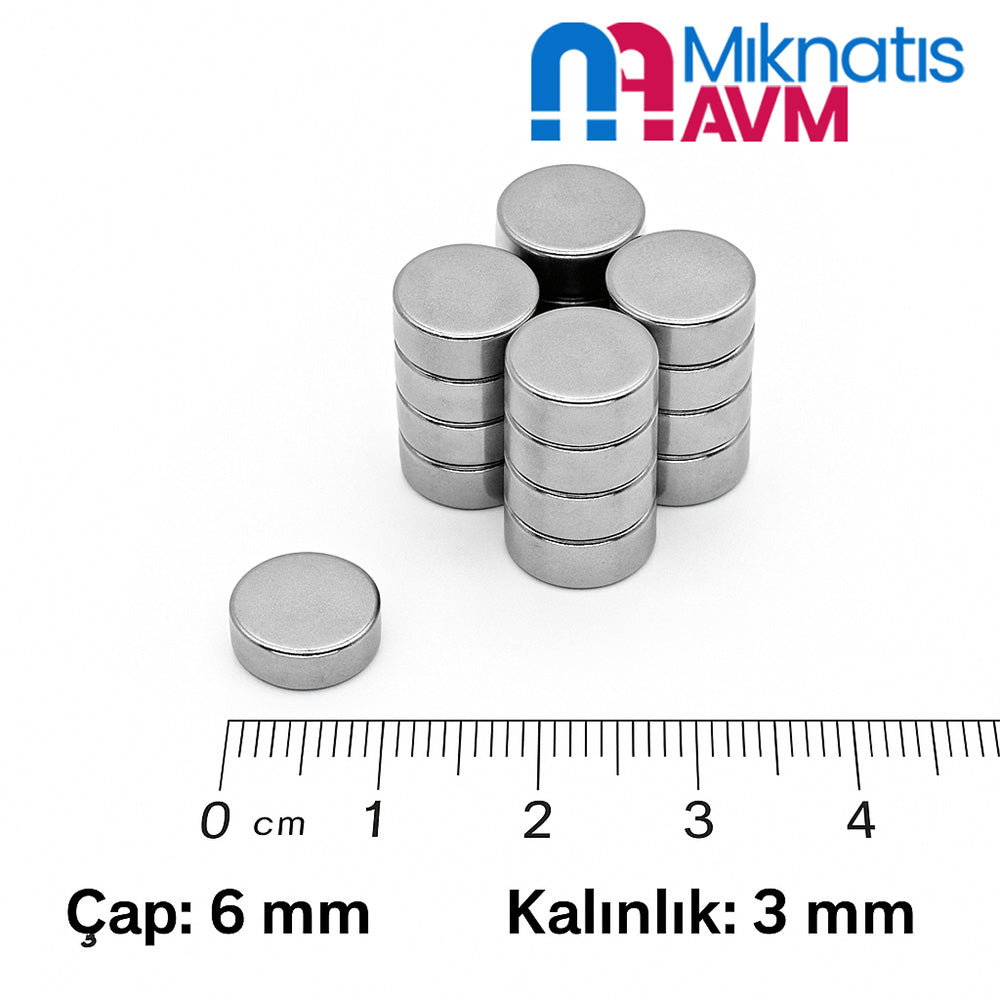 Ø6x3 mm Neodymium Round Cylindrical Magnet