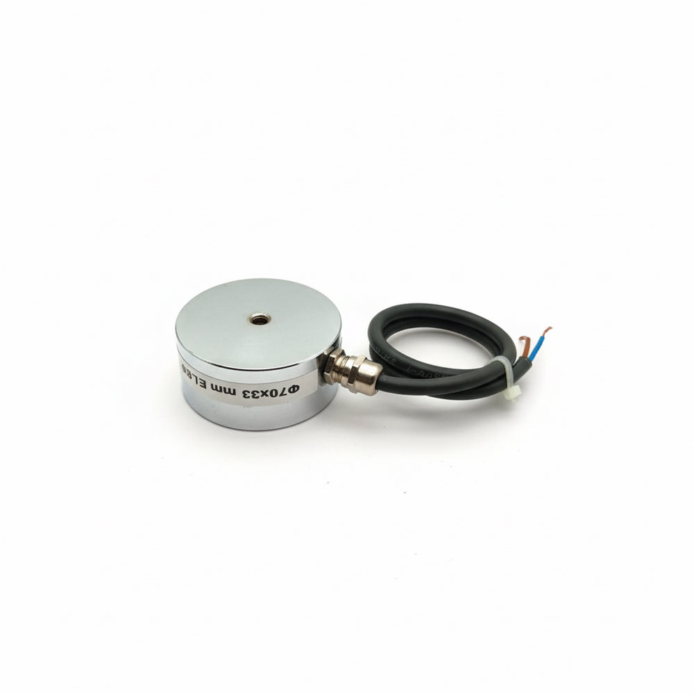 Ø70x33 mm 24V Electromagnet – M8 Connected, Side Cable Exit, 100% Operational, Strong Industrial Grip Type