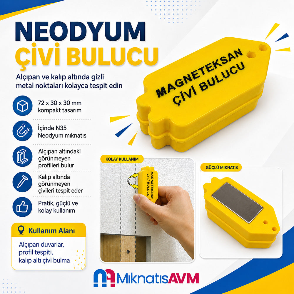 72x30x30 mm Neodymium Nail and Stud Finder Magnet for Drywall - N35 High Magnetic Strength