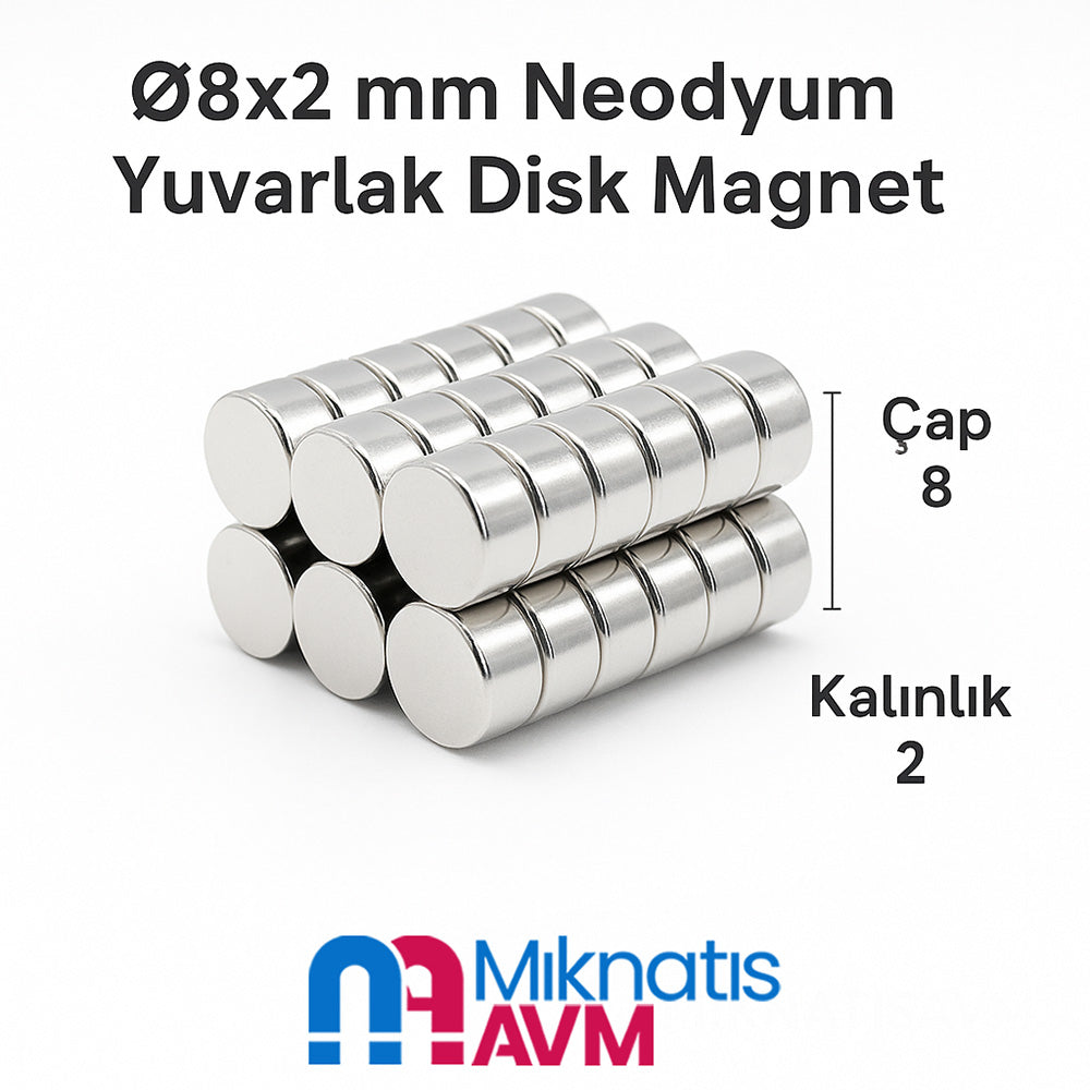 Ø8x2 mm Neodymium Magnet (Diameter 8 mm x Thickness 2 mm)
