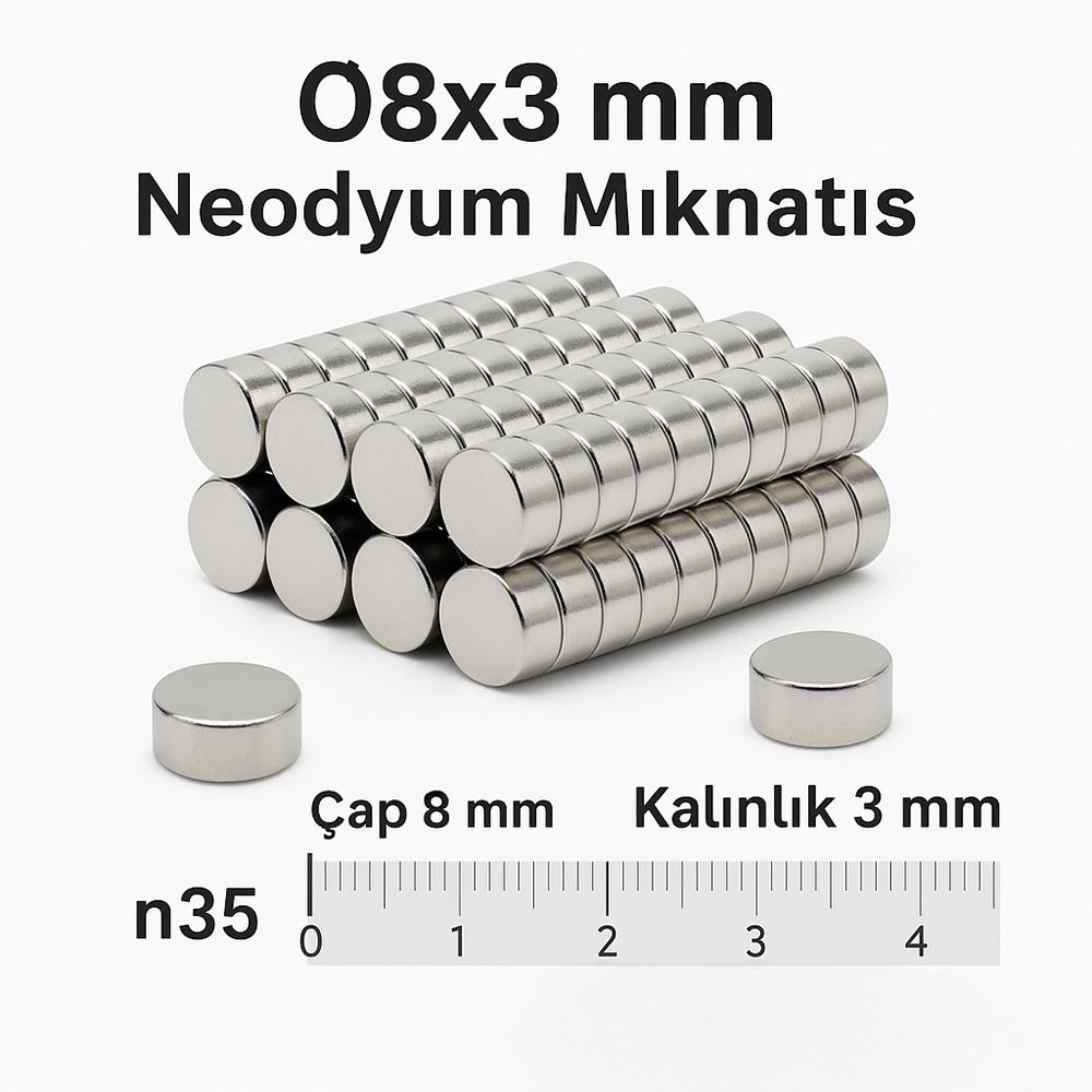 Ø8x3 mm Neodymium Magnet - 8 mm Diameter