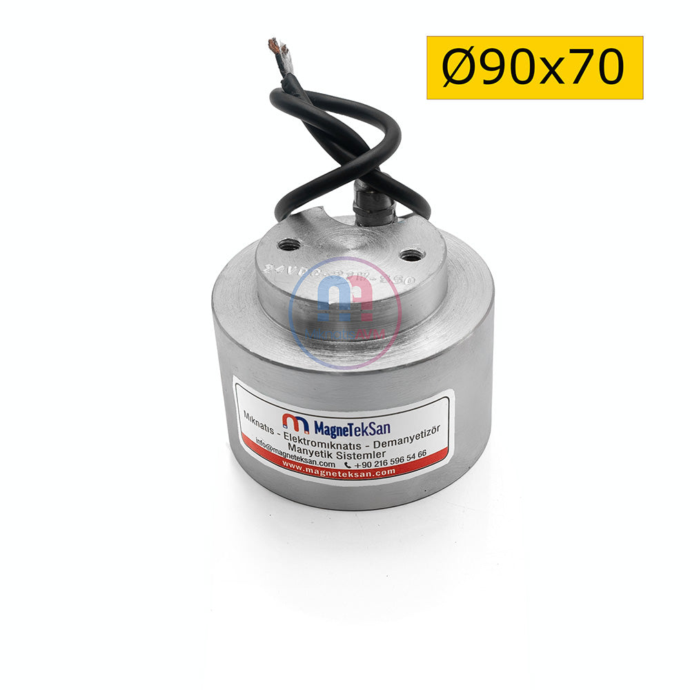 Ø90x70 mm Electromagnet – Dual Top Cable Outlet, High-Power Industrial Magnetic Holder
