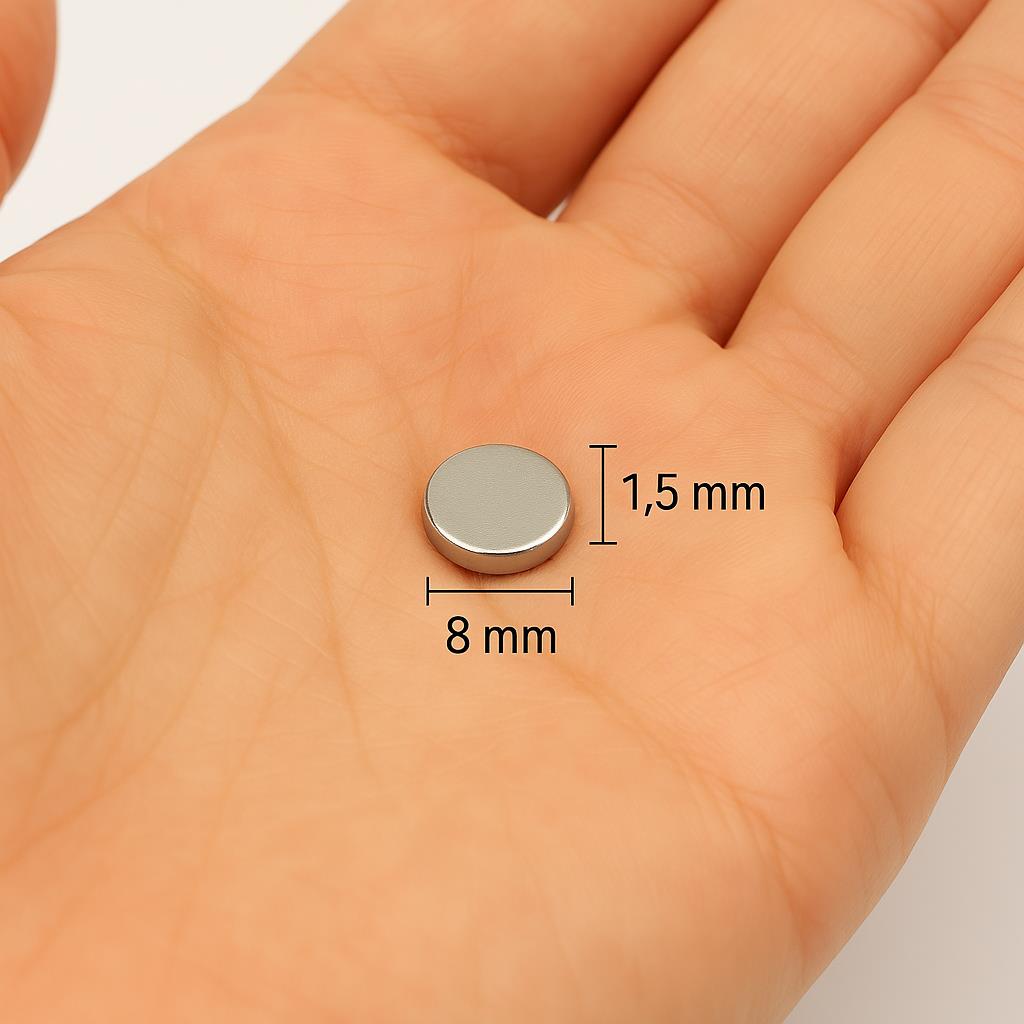 Ø8x1.5 mm Neodymium Magnet (Diameter 8 mm x Thickness 1.5 mm)