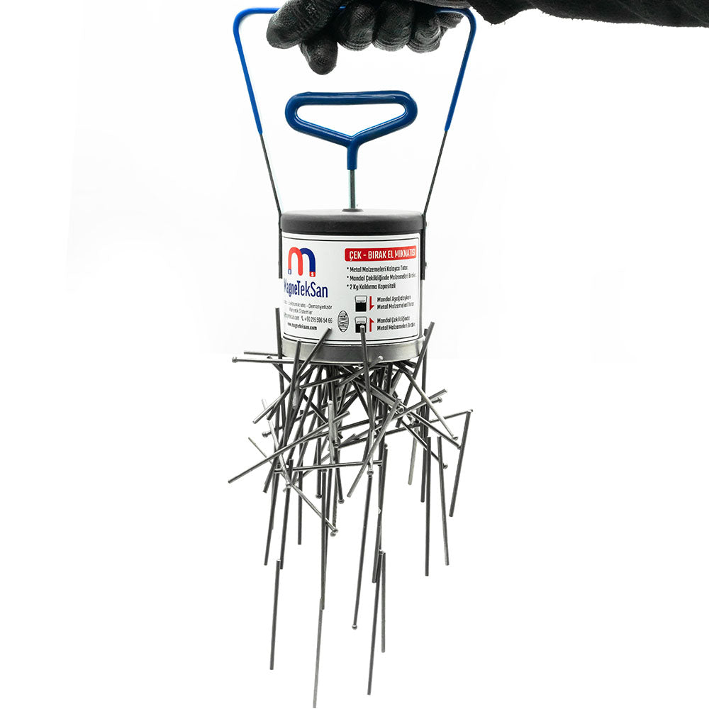 Ø90x220 mm 16LBS Ferrite Pick-Up Magnet – 7 Kg Pull Force – Manual Release Magnetic Tool for Nail, Screw and Scrap Collection