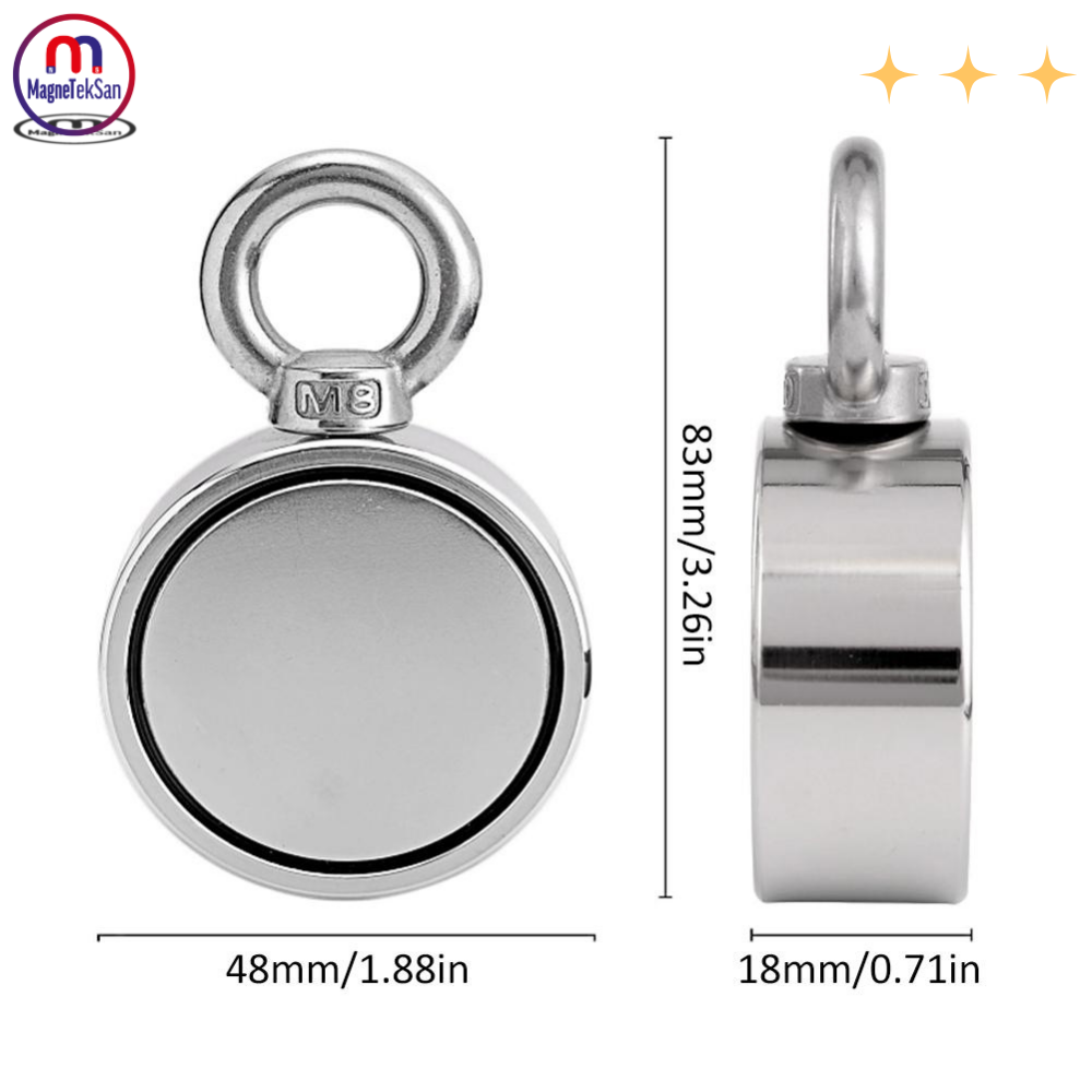 Double-Sided (Double-Sided) Pot Magnet Ø60 mm Fishing Magnet - 360° Attraction Force - 150-200 kg - Marine Magnet