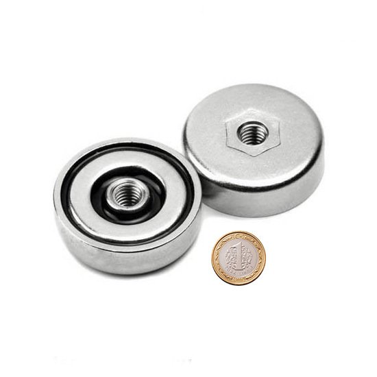 Neodymium Pot Magnet with Female Connector - 92 kg Pull Force