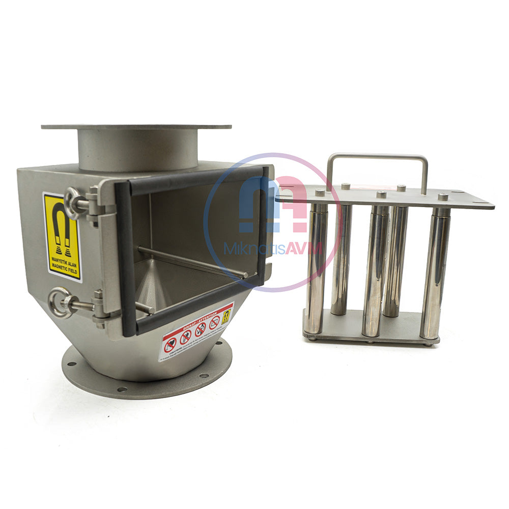DN100 Flanged Ø25x5 Neodymium Rod Magnetic Drawer Separator with Stainless Steel Body