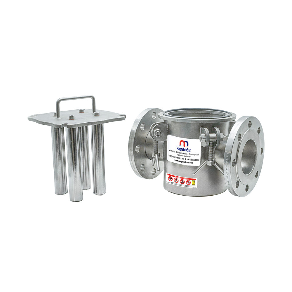 DN80 Flanged 10000 Gauss Neodymium Magnetic Filter – 4-Barrel for Liquid Lines Ø32x190 mm